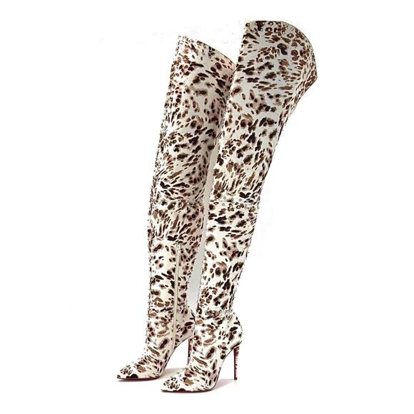 Christian Louboutin Shoes - NEW Christian Louboutin SS2019 Metrolisse Animal Print OTK Pointed Toe Boots 39